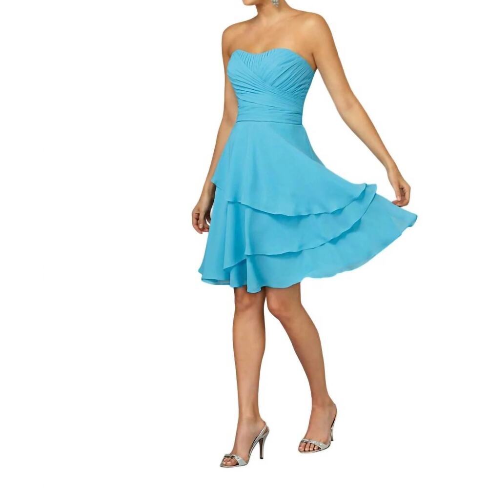 Morilee by Madeline Gardner Bridesmaids Dress Chiffon Tiered Blue Size 12 - Picture 2 of 11